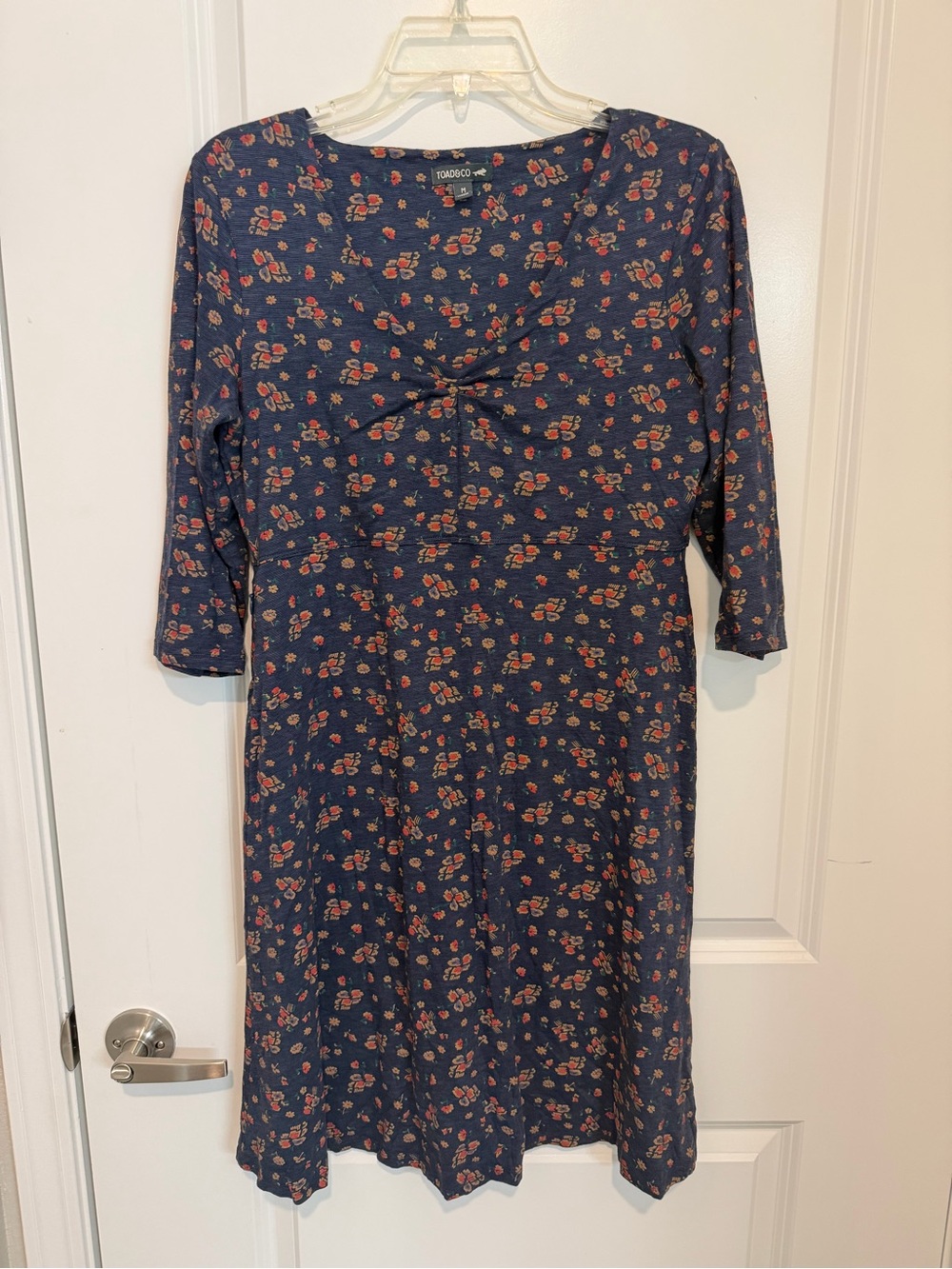 Toad&Co Rosalinda Dress M Navy Floral Organic Cotton Tencel Midi Boho - Picture 2 of 7